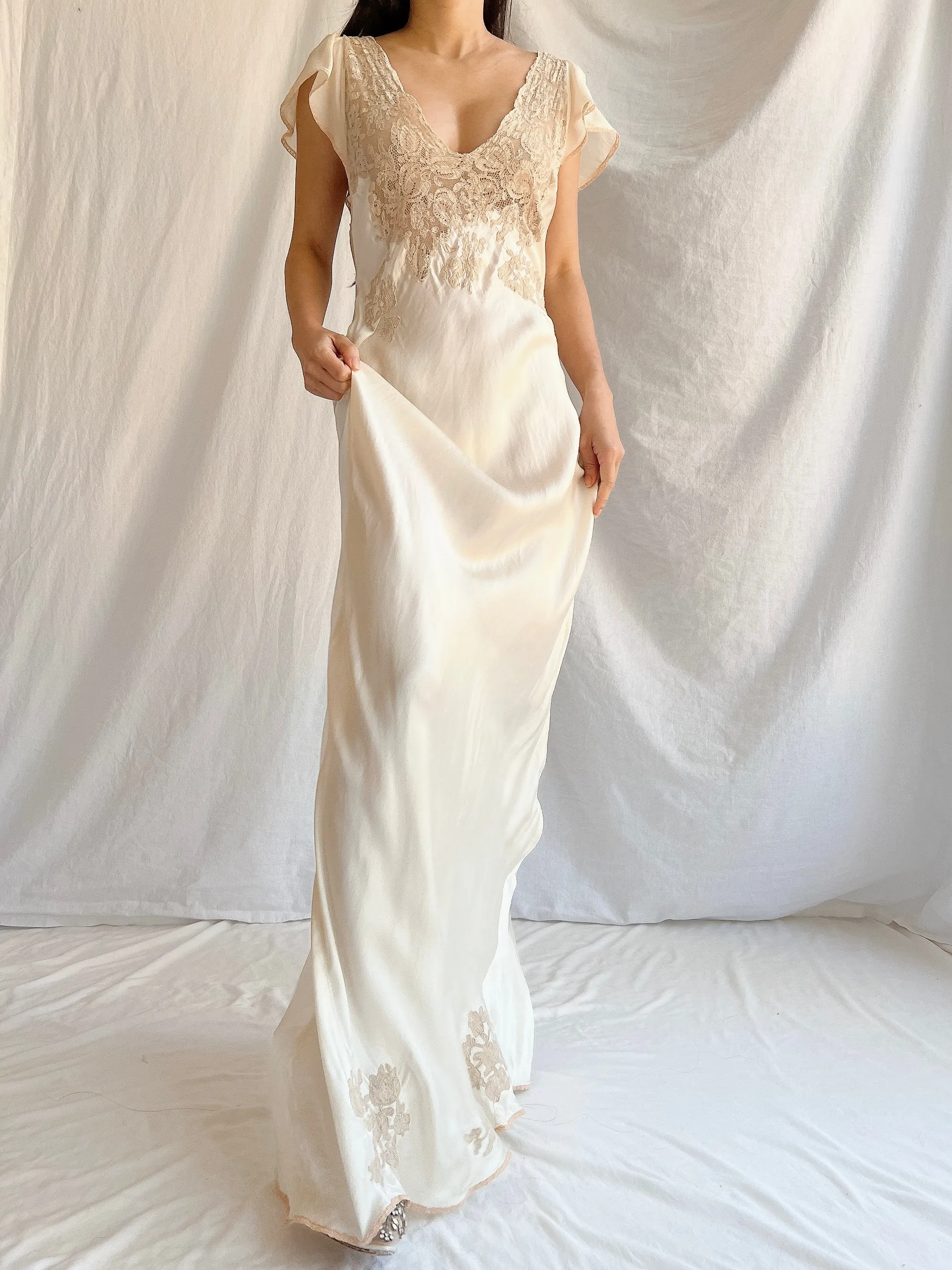 1930s Silk Bias Cut Dress - M