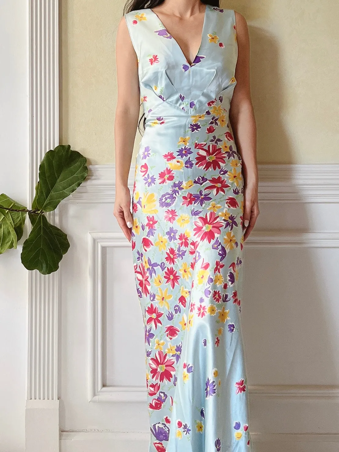 1930s Silk Floral Dress - S/M