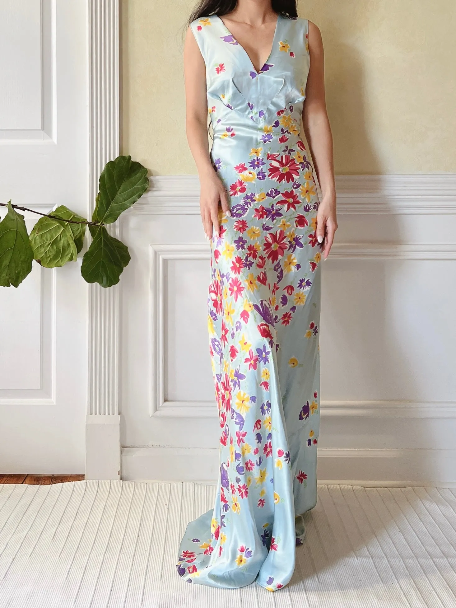 1930s Silk Floral Dress - S/M