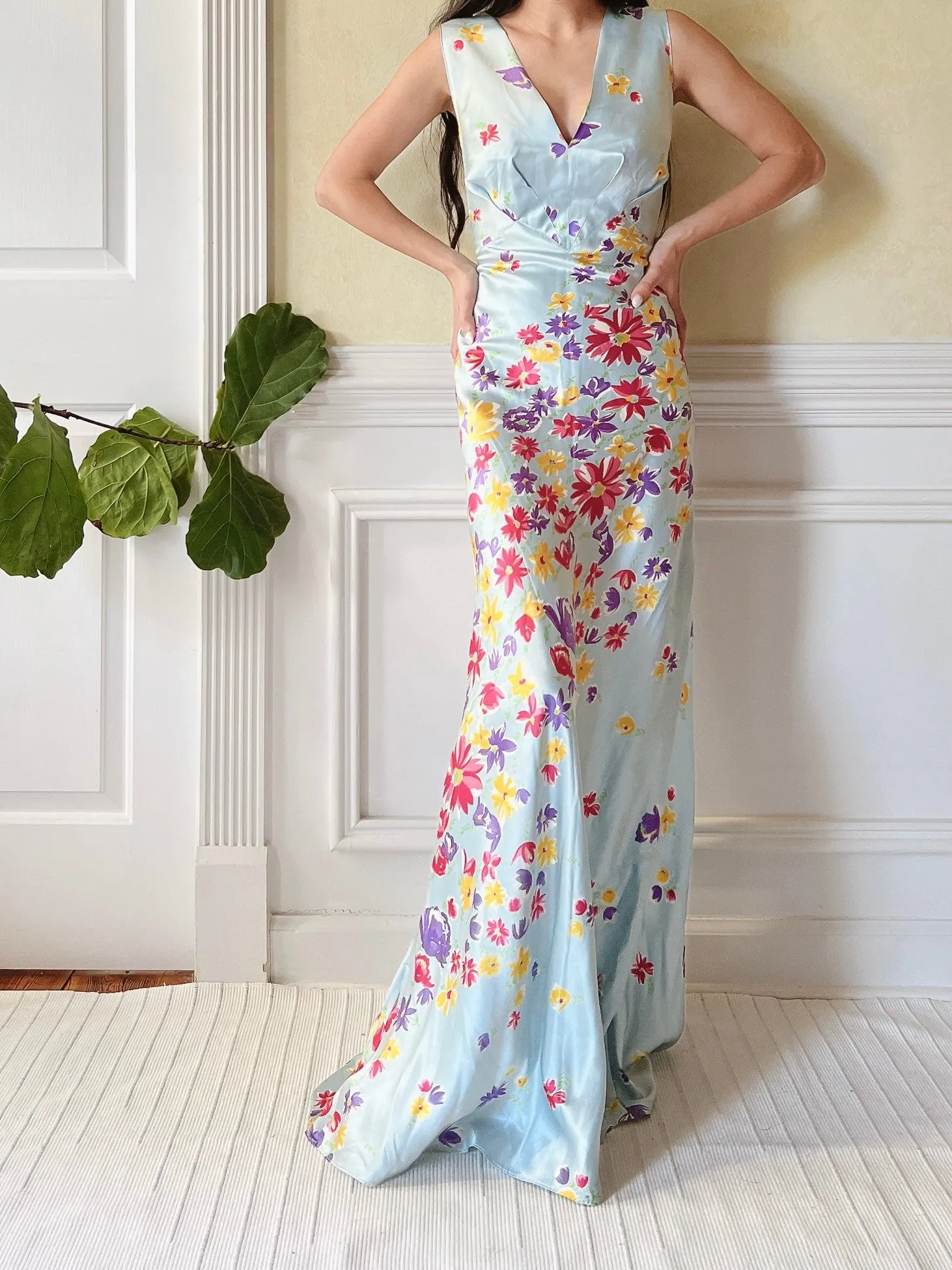 1930s Silk Floral Dress - S/M