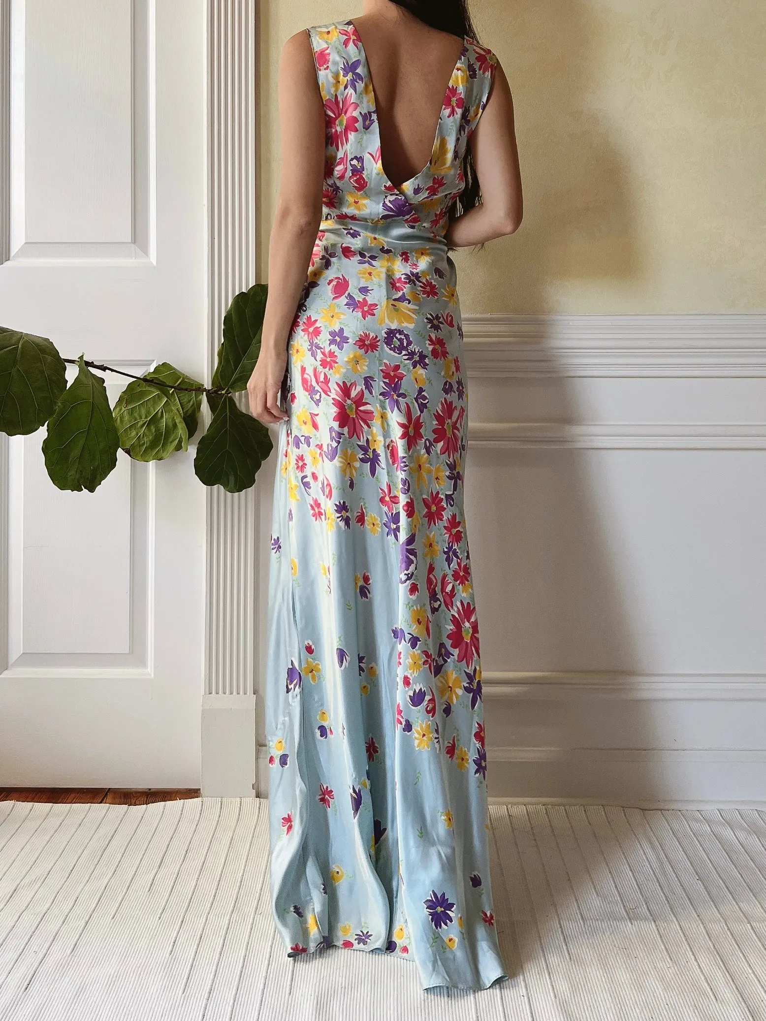 1930s Silk Floral Dress - S/M