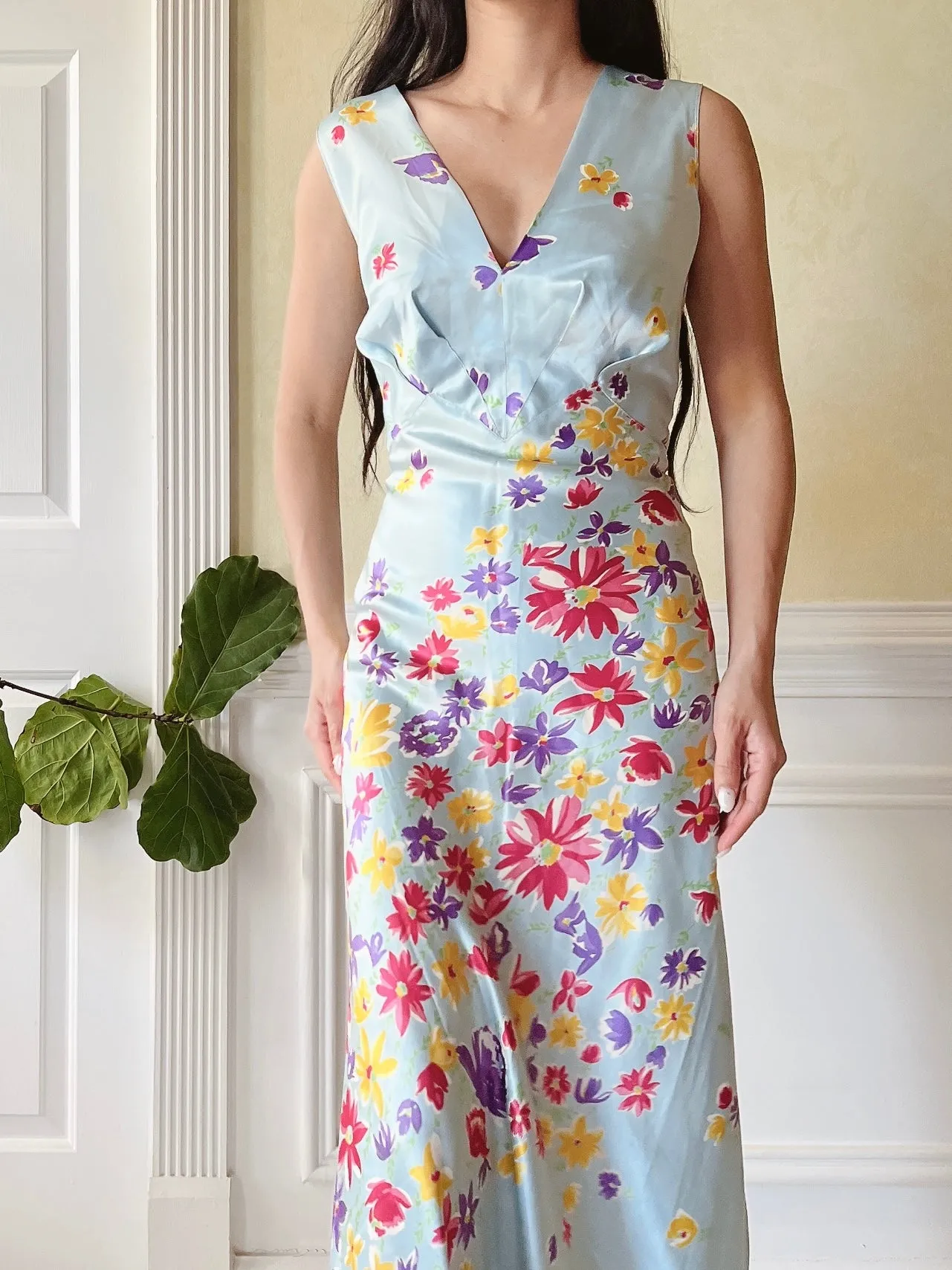 1930s Silk Floral Dress - S/M