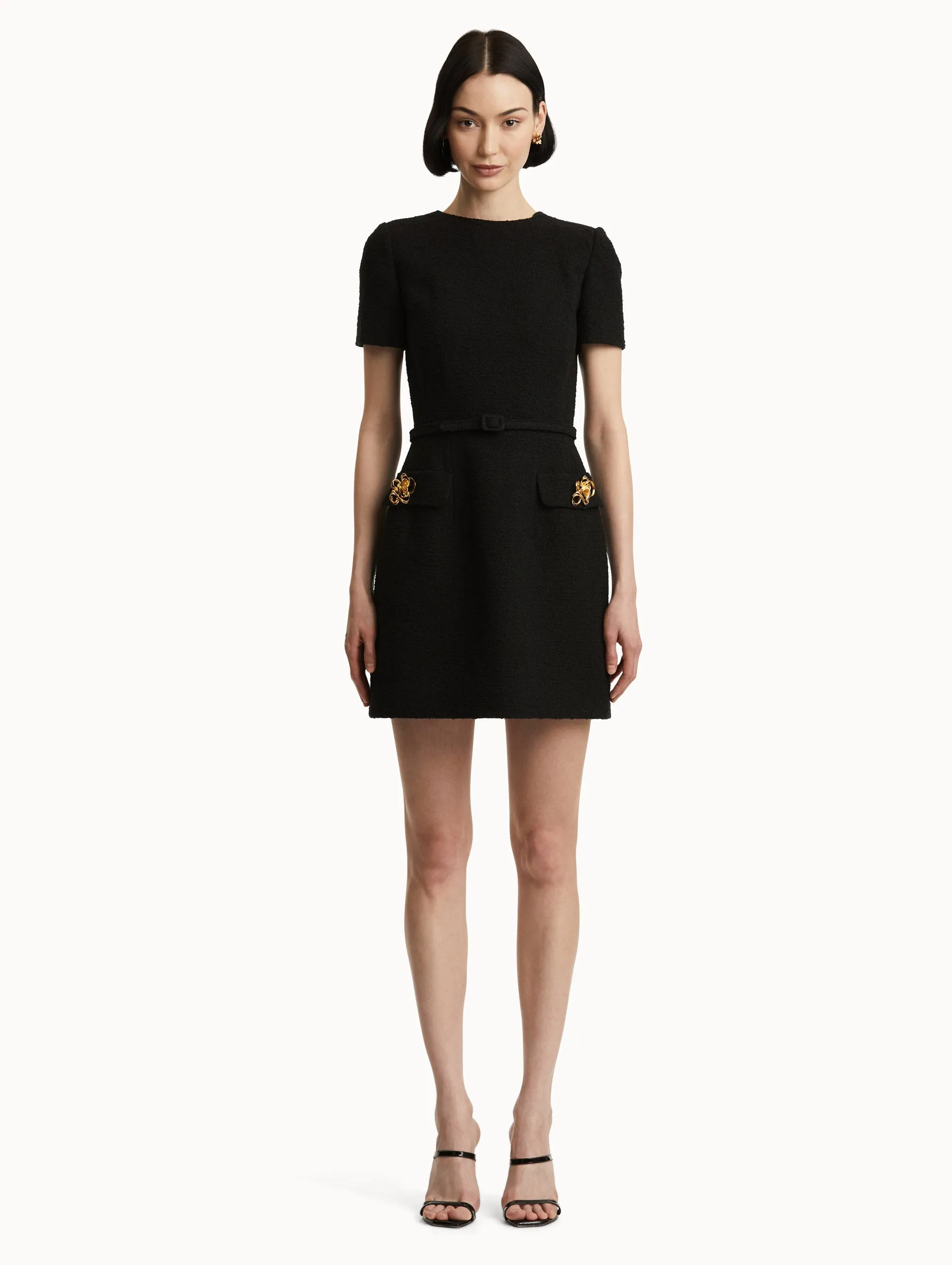 Abstract Rose Button Tweed Dress