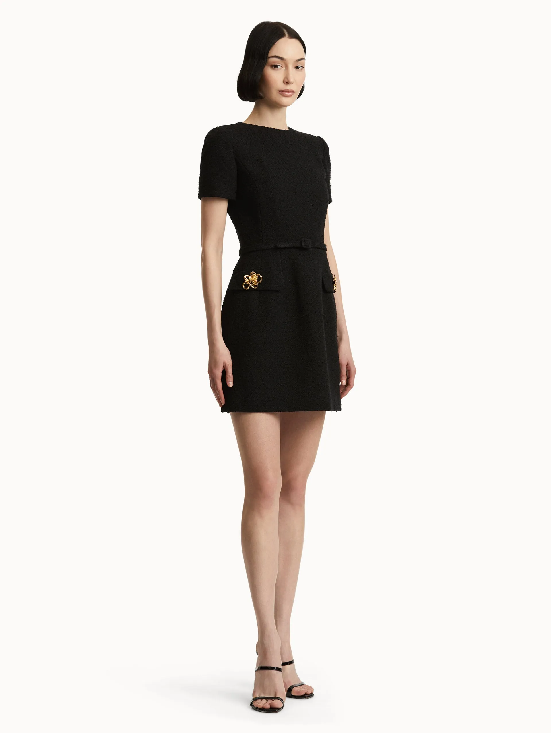 Abstract Rose Button Tweed Dress