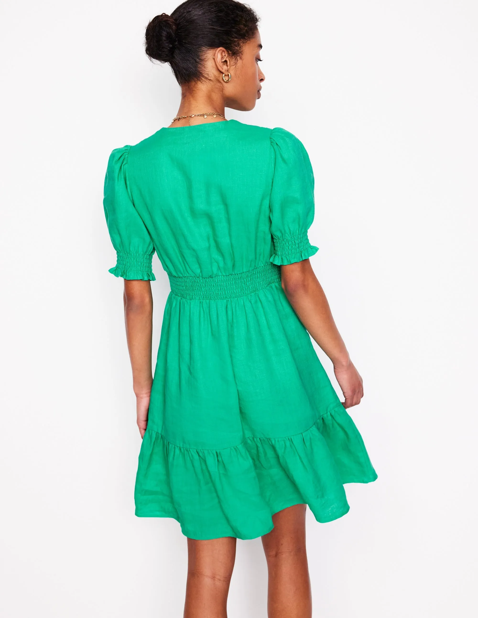 Anna Linen Short Dress-Aquamarine Blue