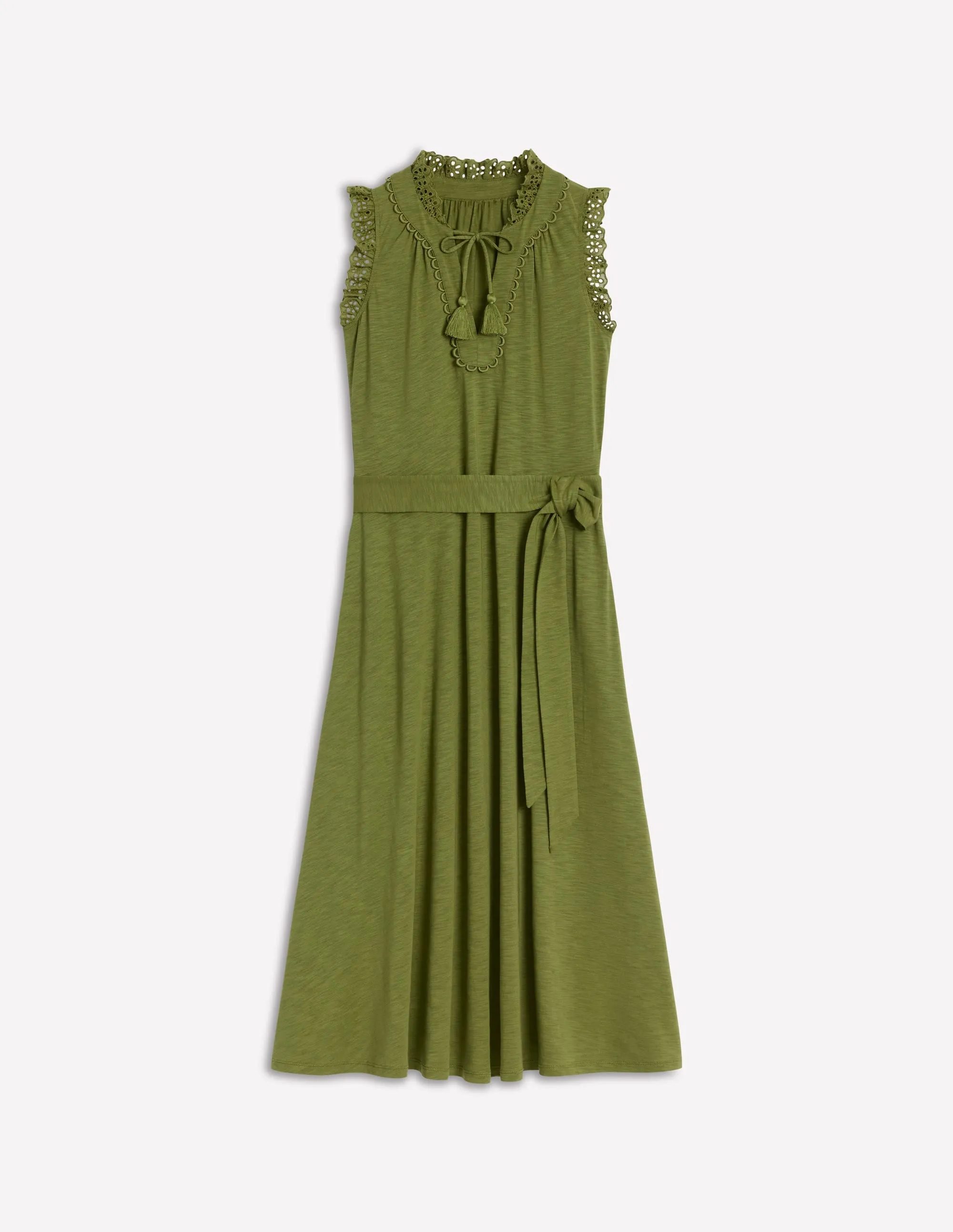 Aria Broderie Trim Midi Dress-Deep Olive