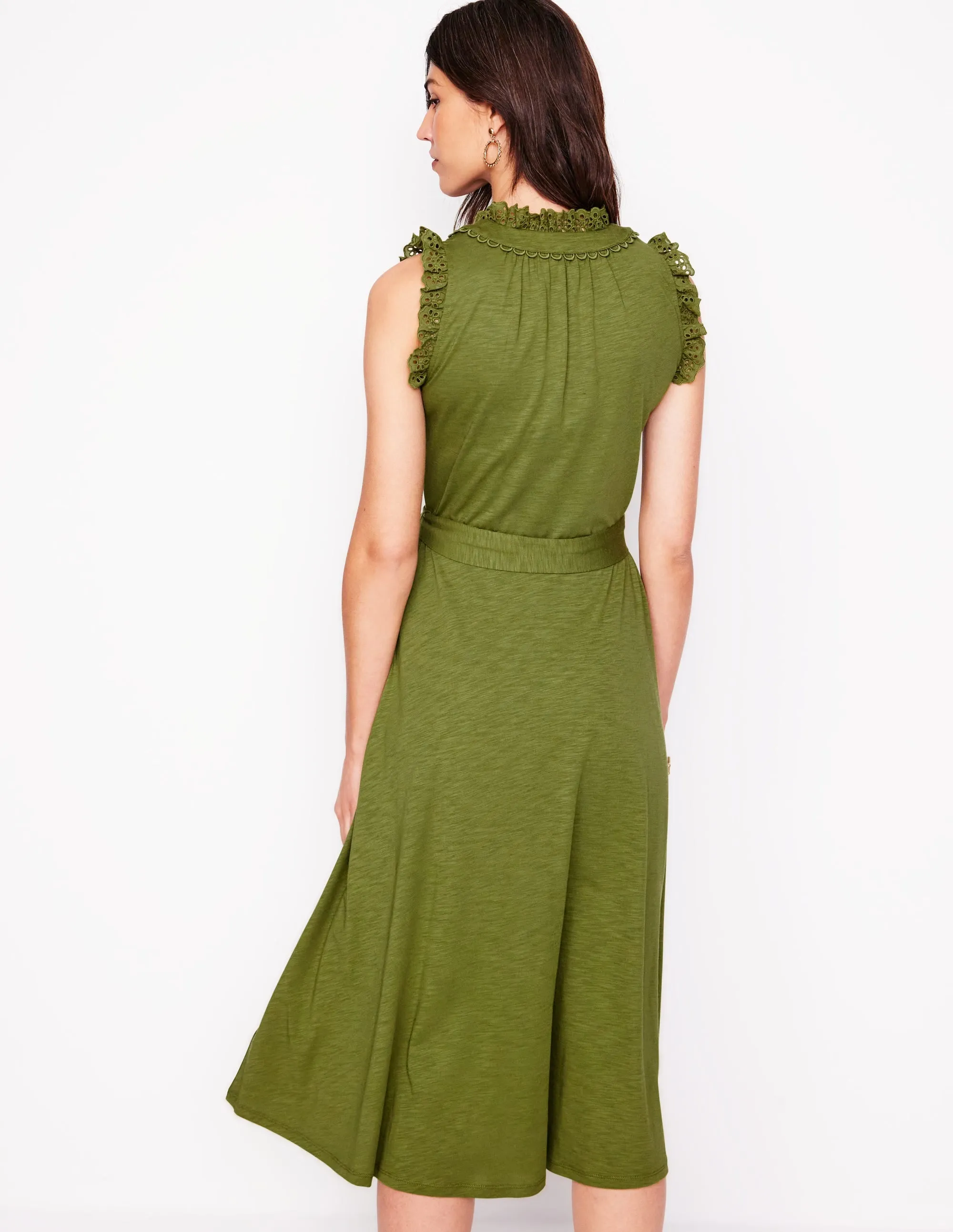 Aria Broderie Trim Midi Dress-Deep Olive
