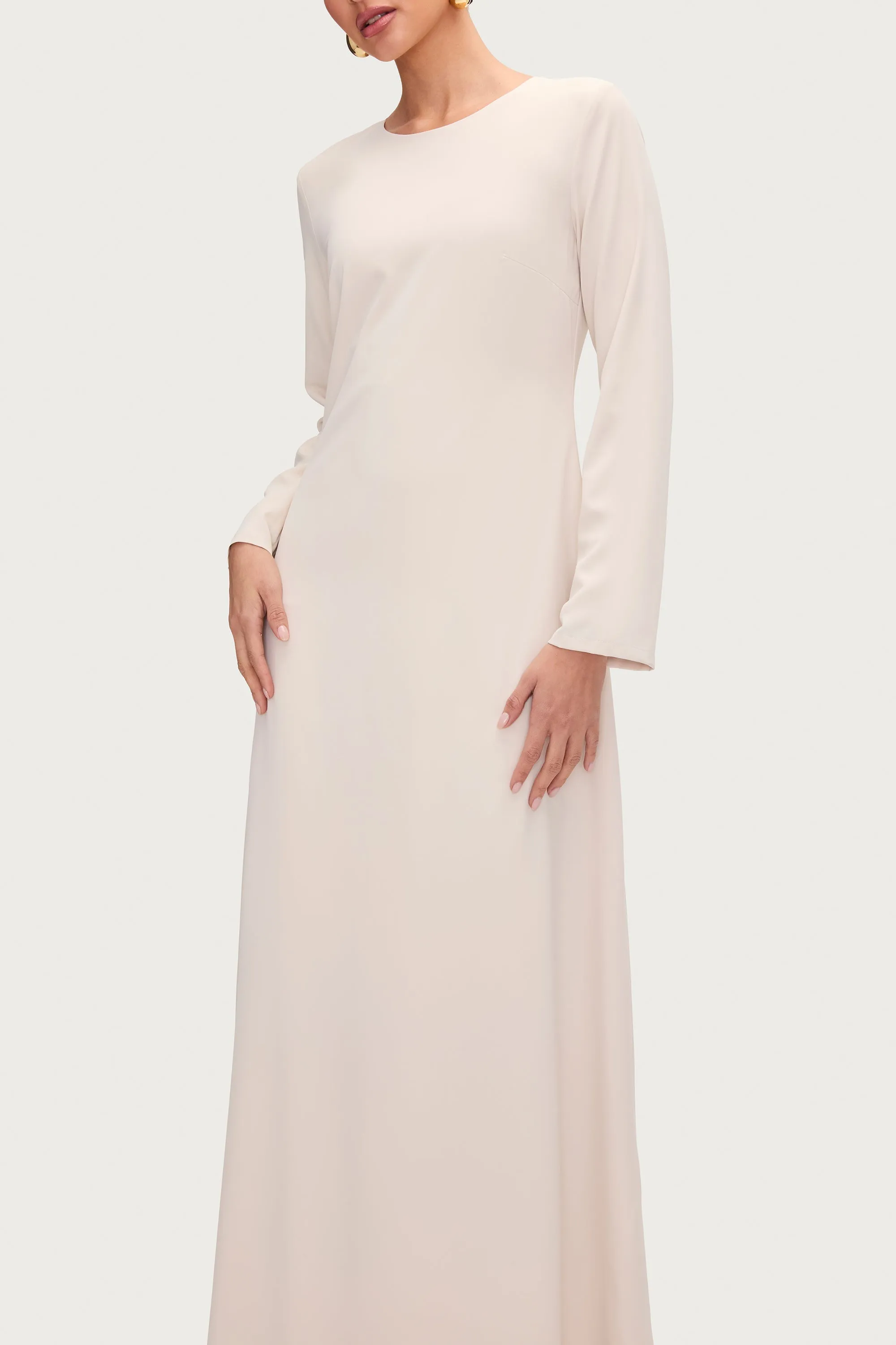 Basic Long Sleeve Maxi Dress - Stone