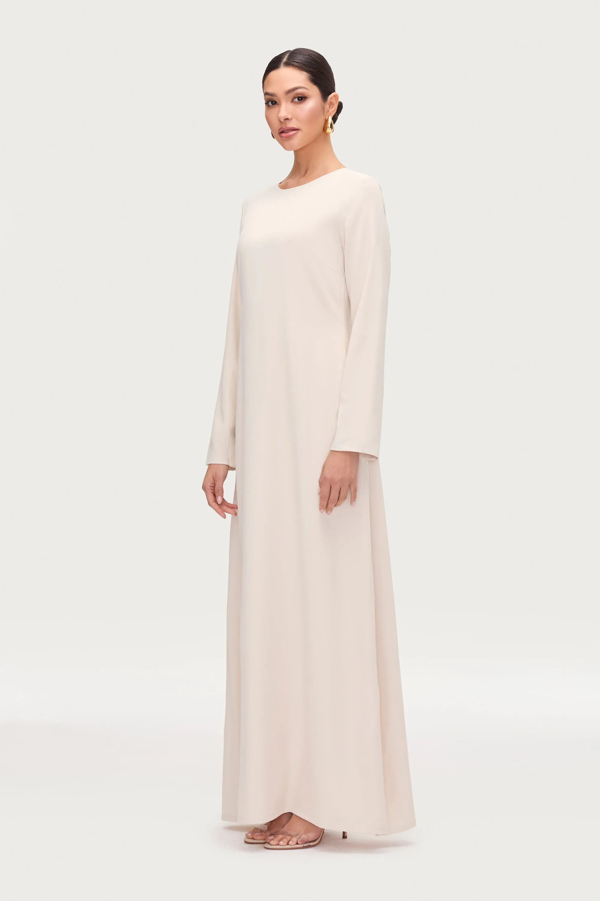 Basic Long Sleeve Maxi Dress - Stone
