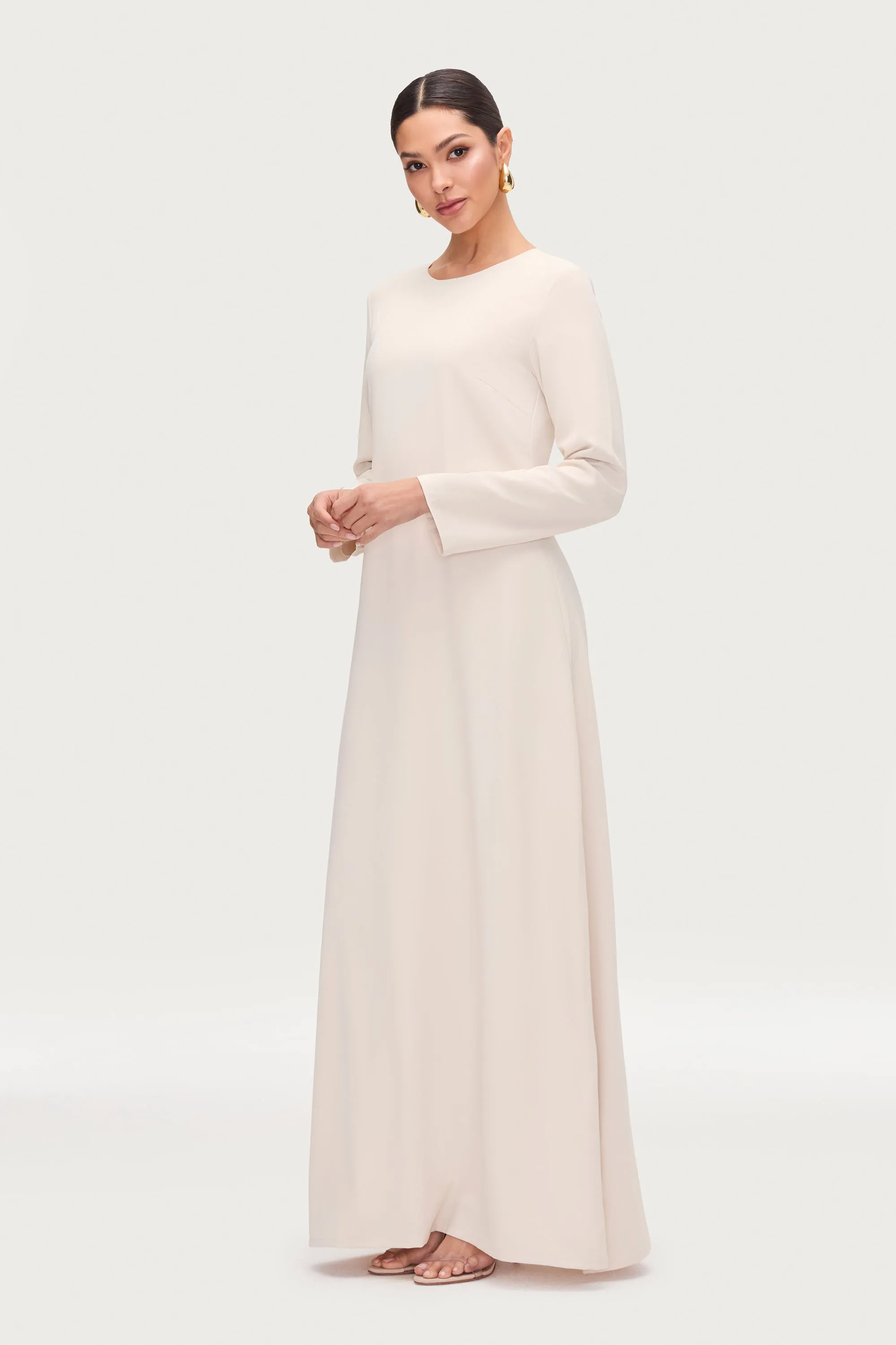 Basic Long Sleeve Maxi Dress - Stone