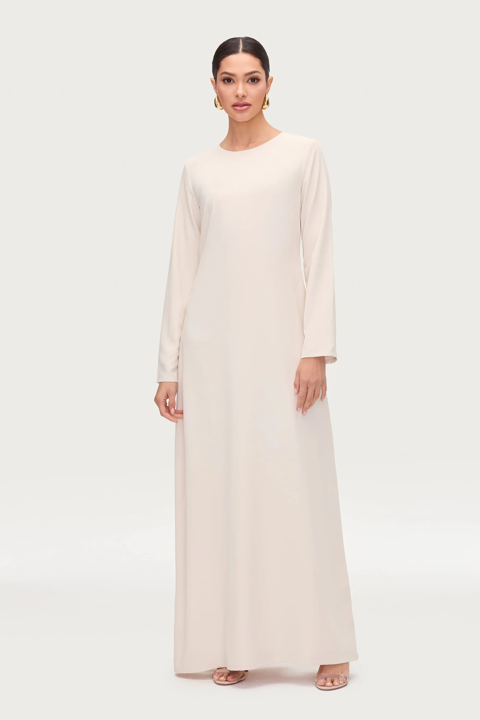 Basic Long Sleeve Maxi Dress - Stone