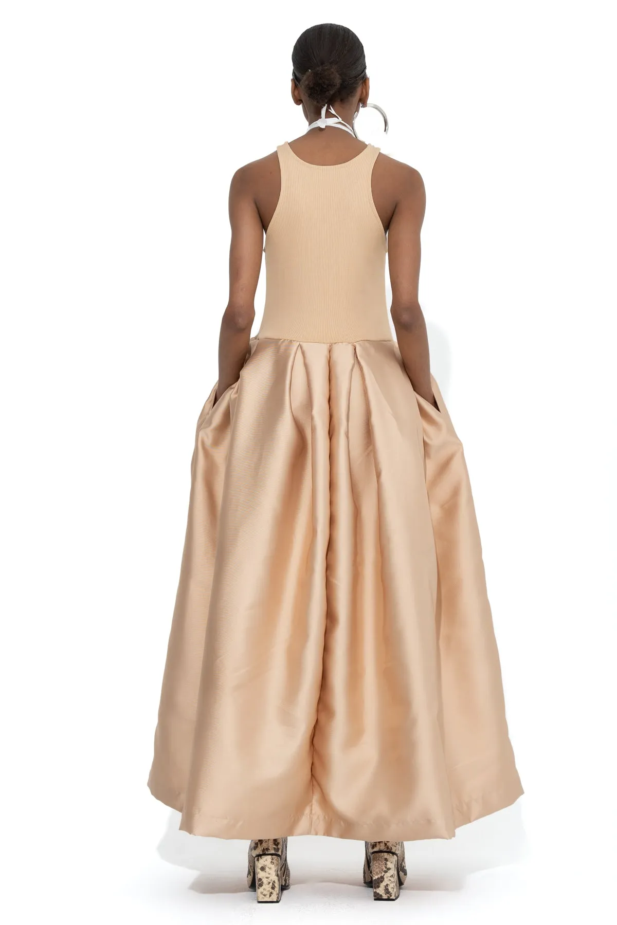 BEIGE FULL SKIRT TANK TOP DRESS