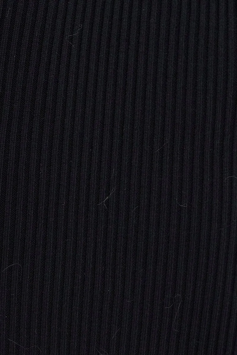 Black Knit Dress Sweetheart Neck Long Sleeve Midi
