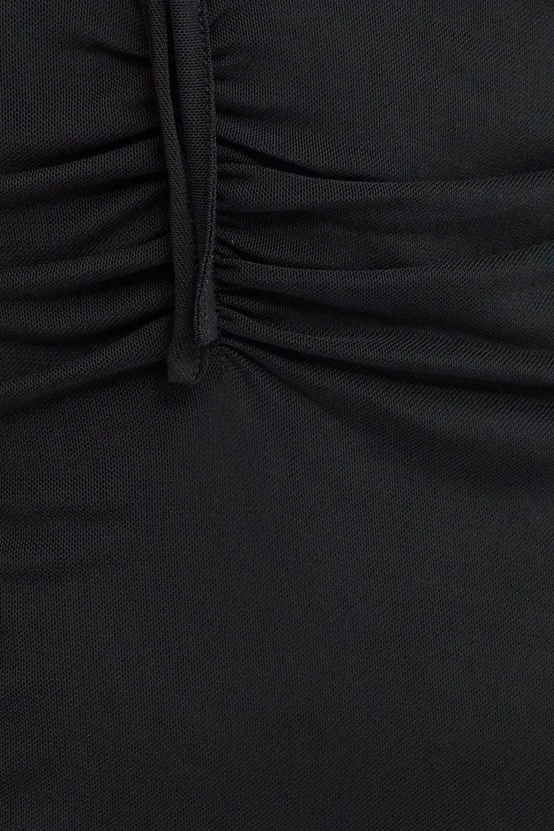 Black Mini Dress Long Sleeve Off Shoulder Frill Mesh