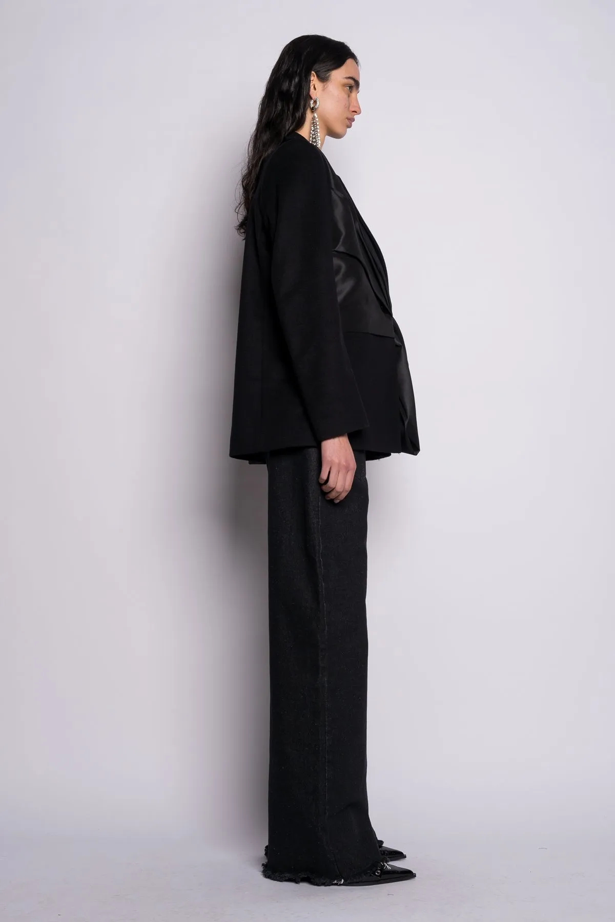 BLACK OVERCOAT WITH SATIN BOW