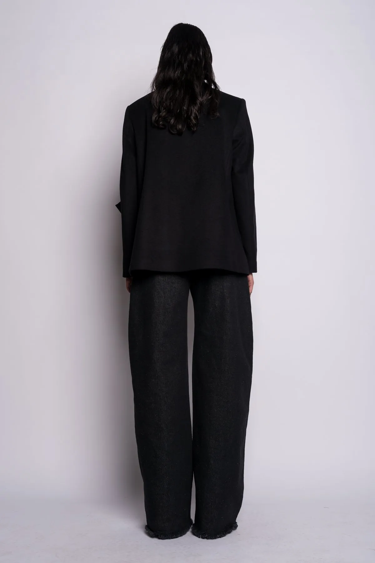 BLACK OVERCOAT WITH SATIN BOW