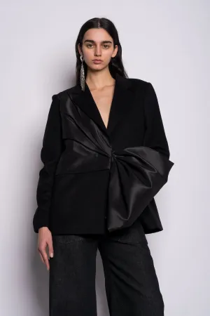 BLACK OVERCOAT WITH SATIN BOW