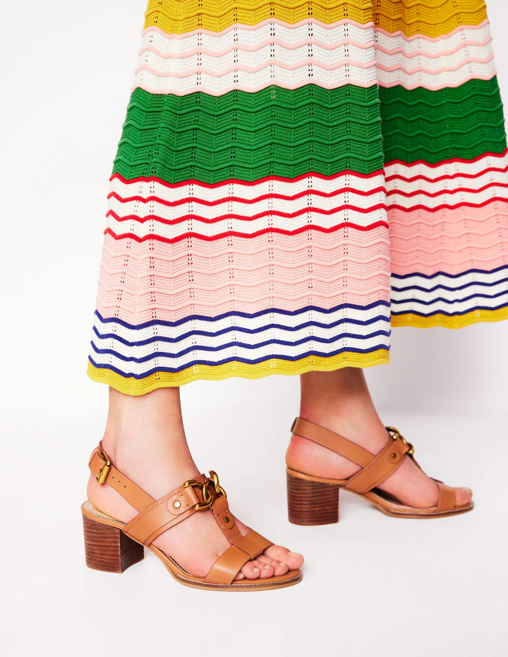 Block Heel Hardware Sandals-Tan