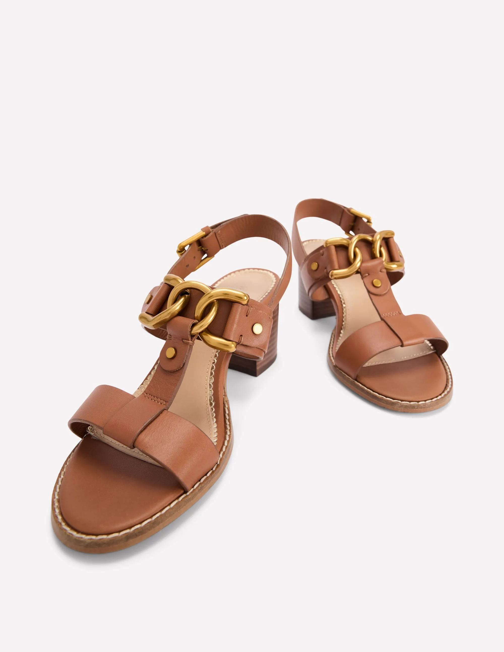 Block Heel Hardware Sandals-Tan