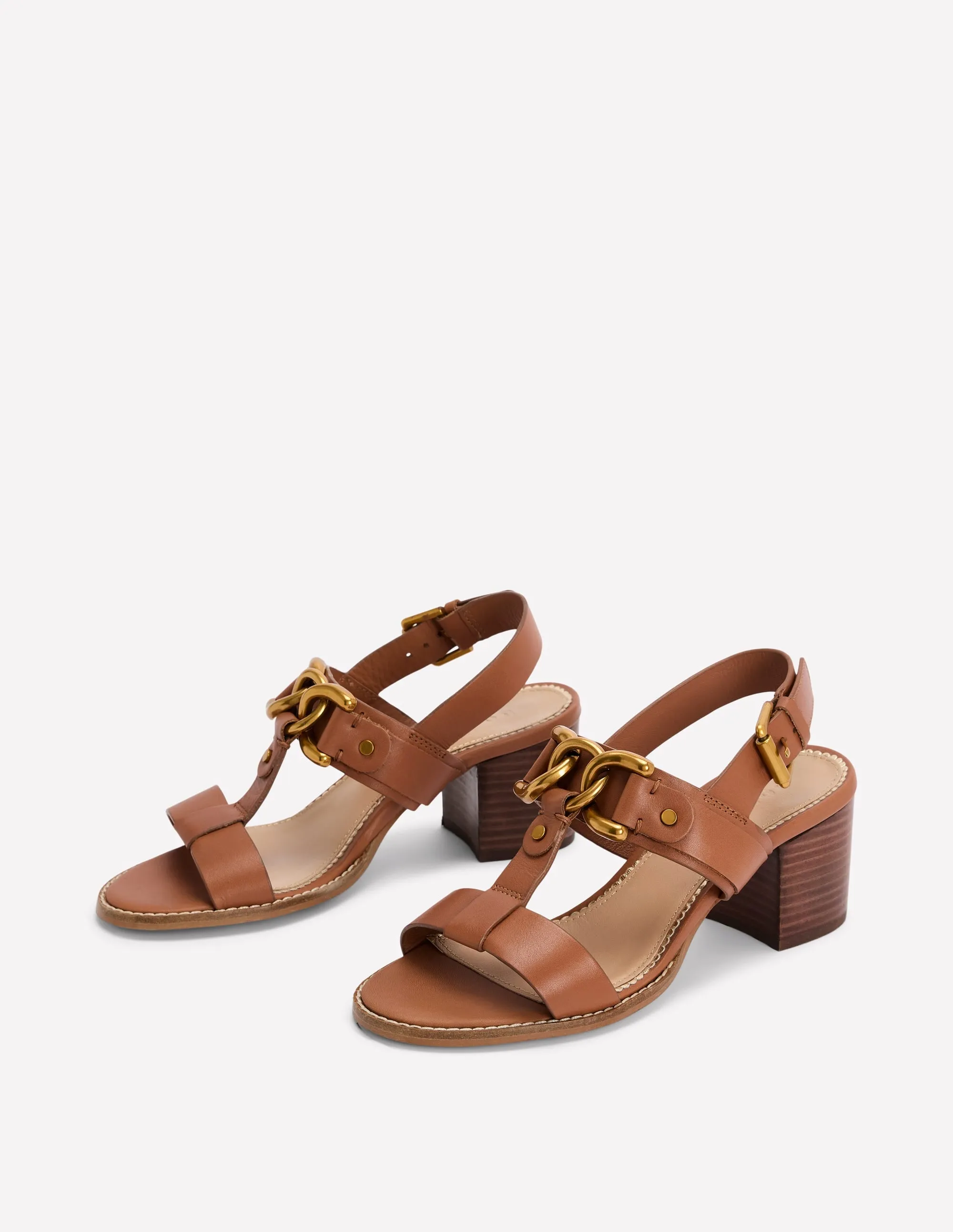 Block Heel Hardware Sandals-Tan