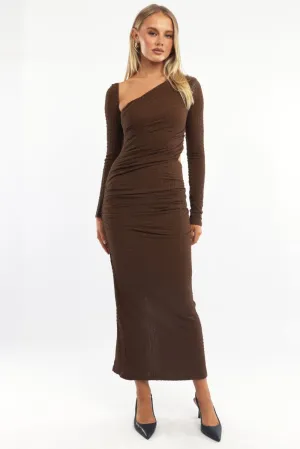 Brown Bodycon Dress Textured Midi