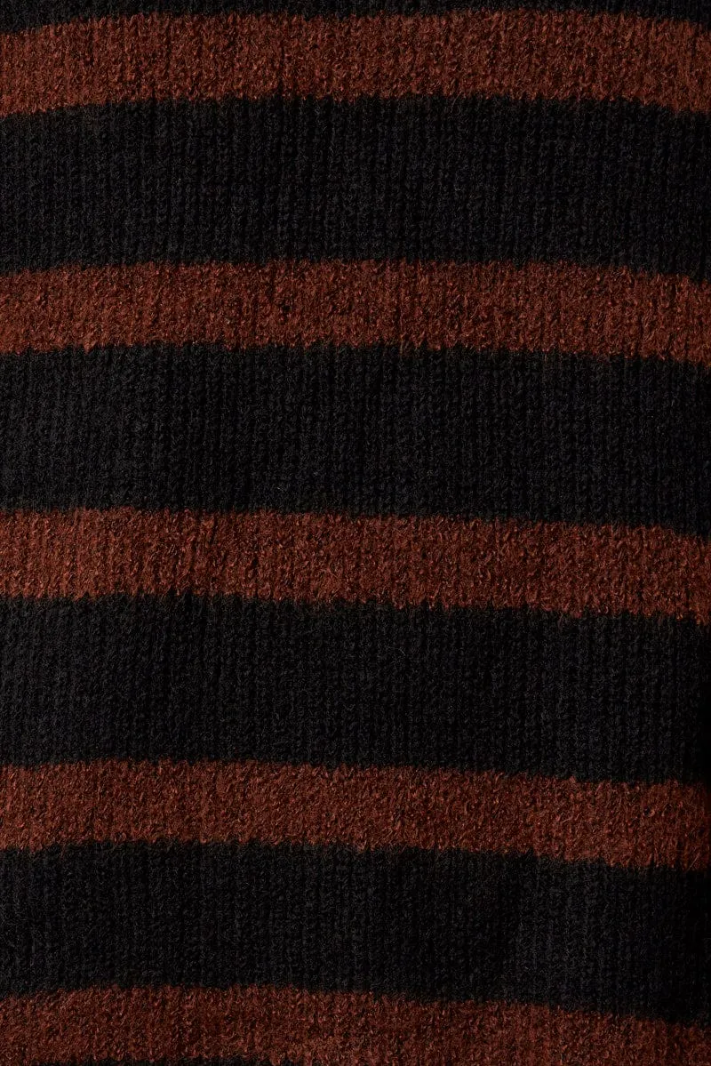 Brown Stripe Knit Jumper Dress Mini