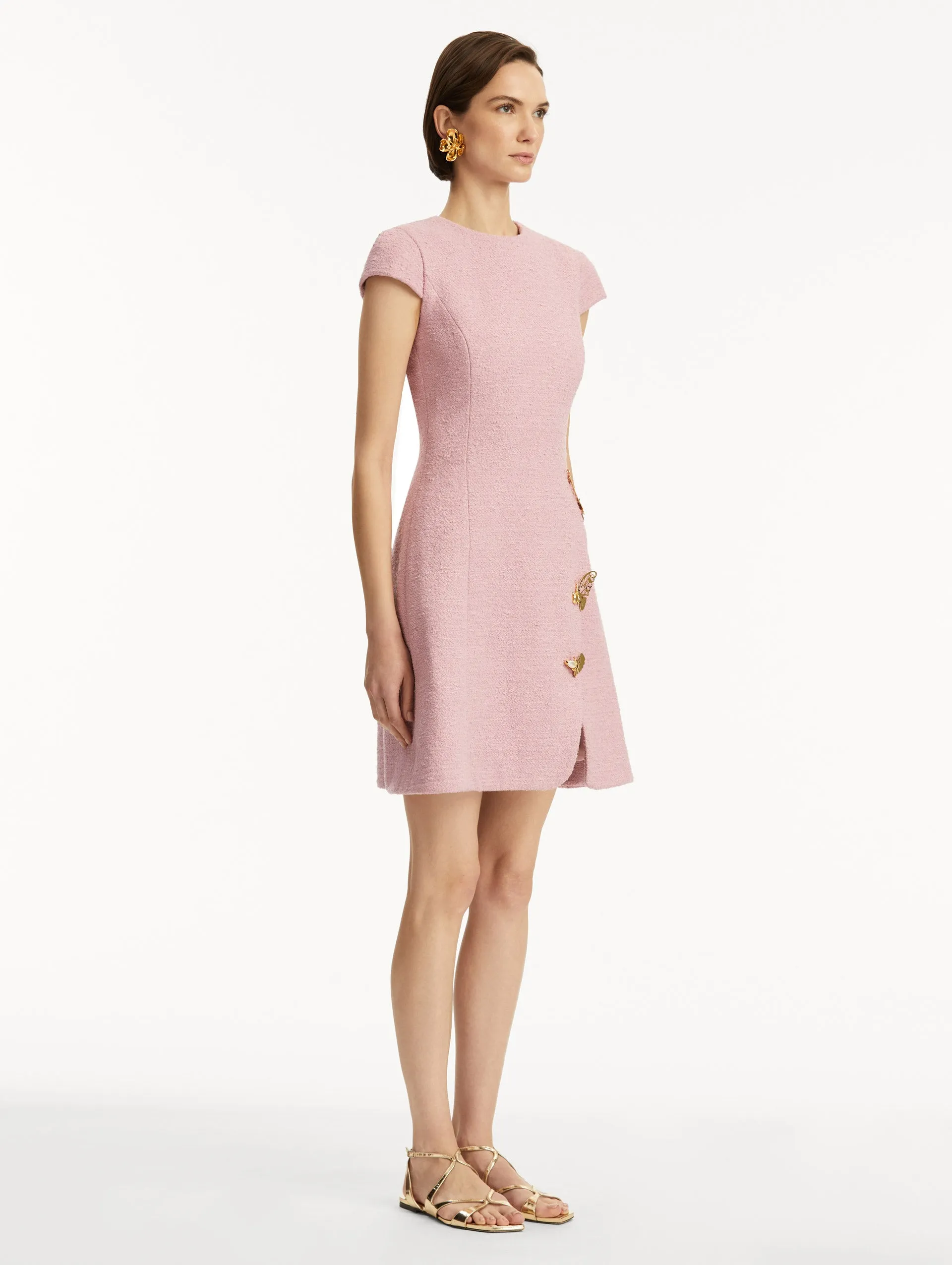 Butterfly-Detailed Tweed Dress