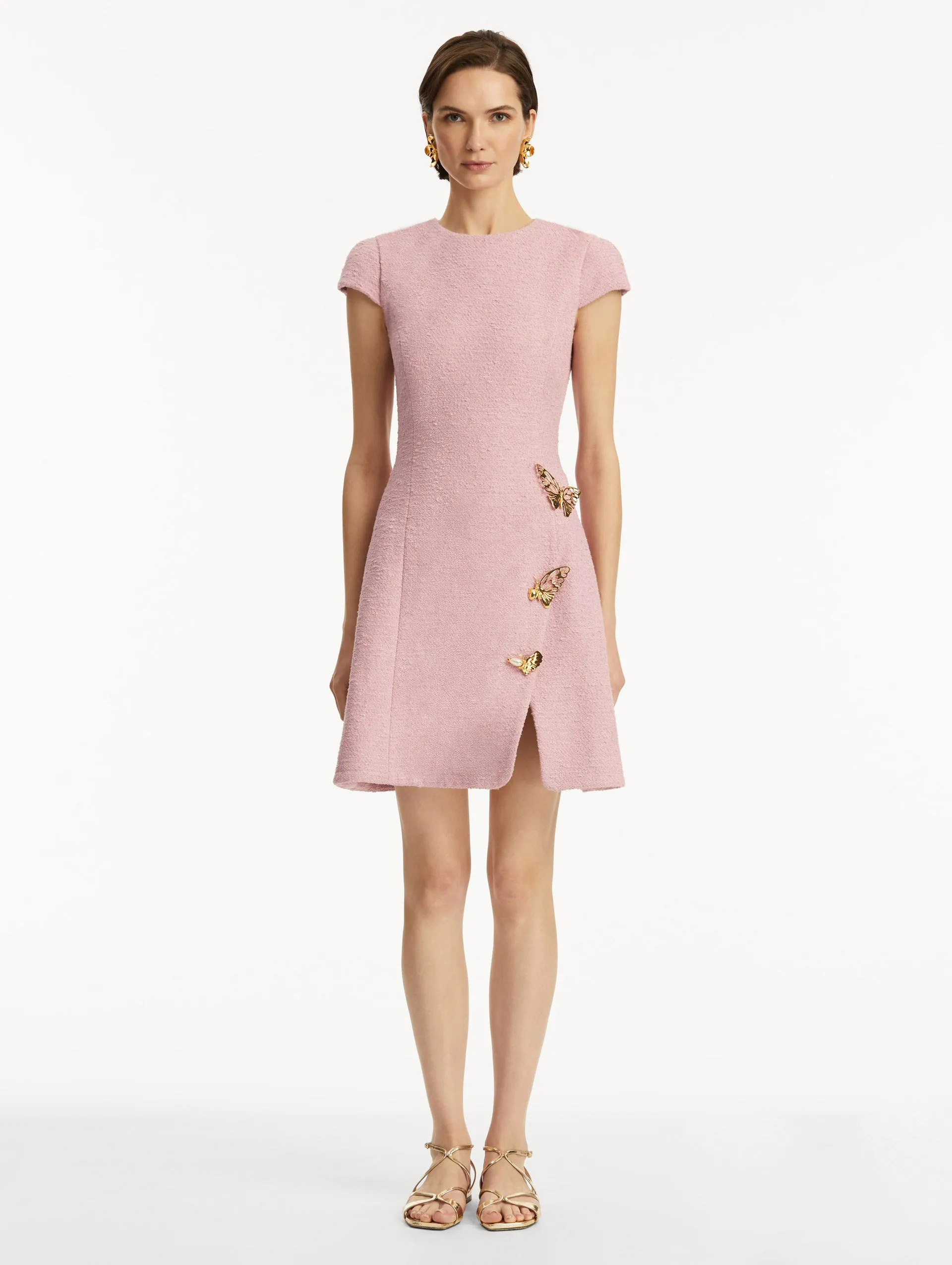 Butterfly-Detailed Tweed Dress