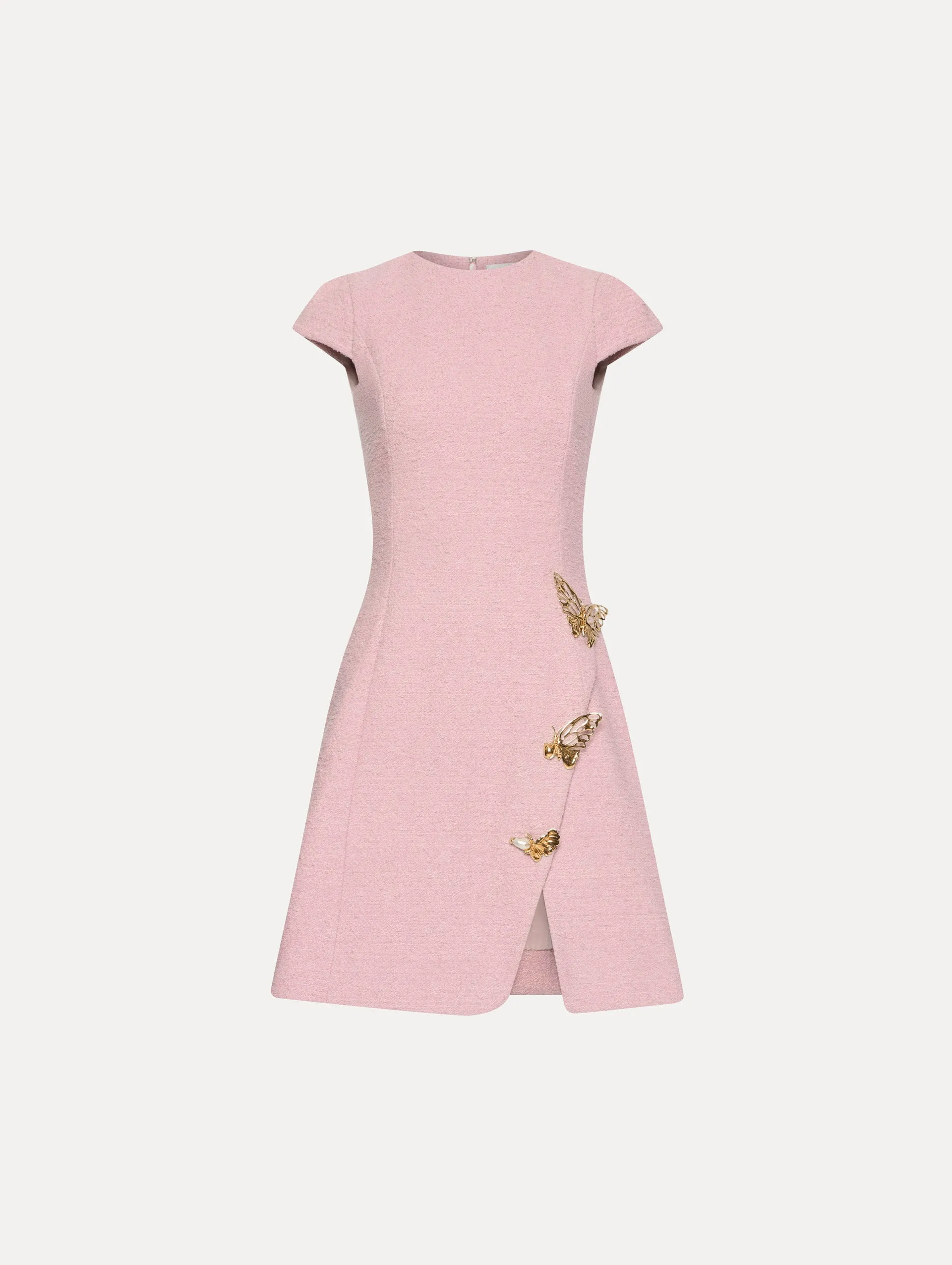 Butterfly-Detailed Tweed Dress