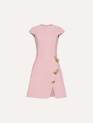 Butterfly-Detailed Tweed Dress