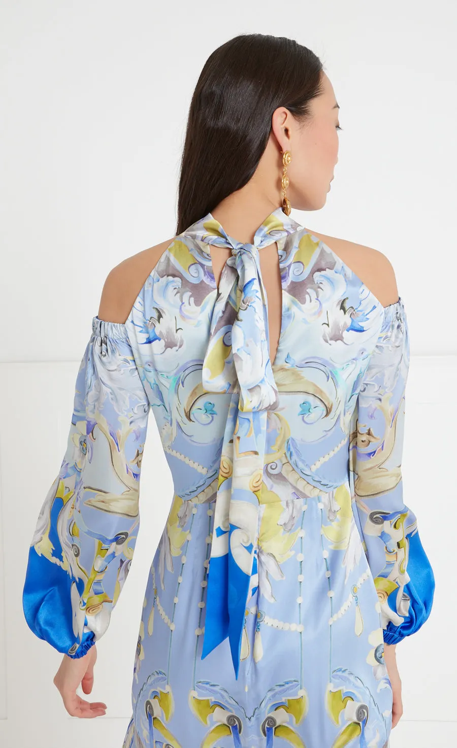 Carline Print Cold Shoulder Dress - Vista Blue