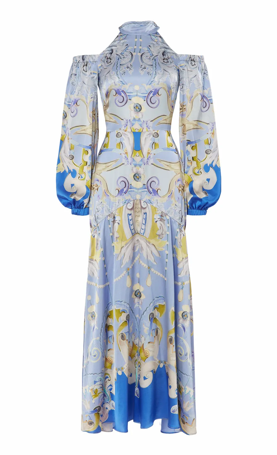 Carline Print Cold Shoulder Dress - Vista Blue
