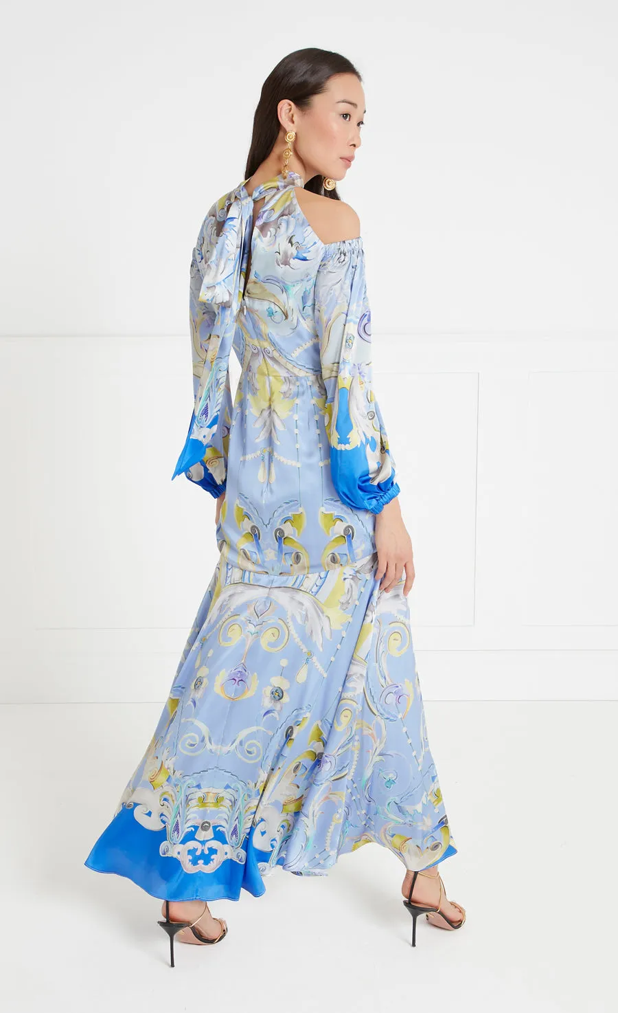 Carline Print Cold Shoulder Dress - Vista Blue