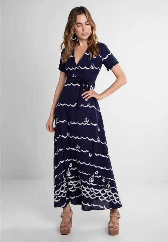 Clovelly Maxi Dress Navy/Cream