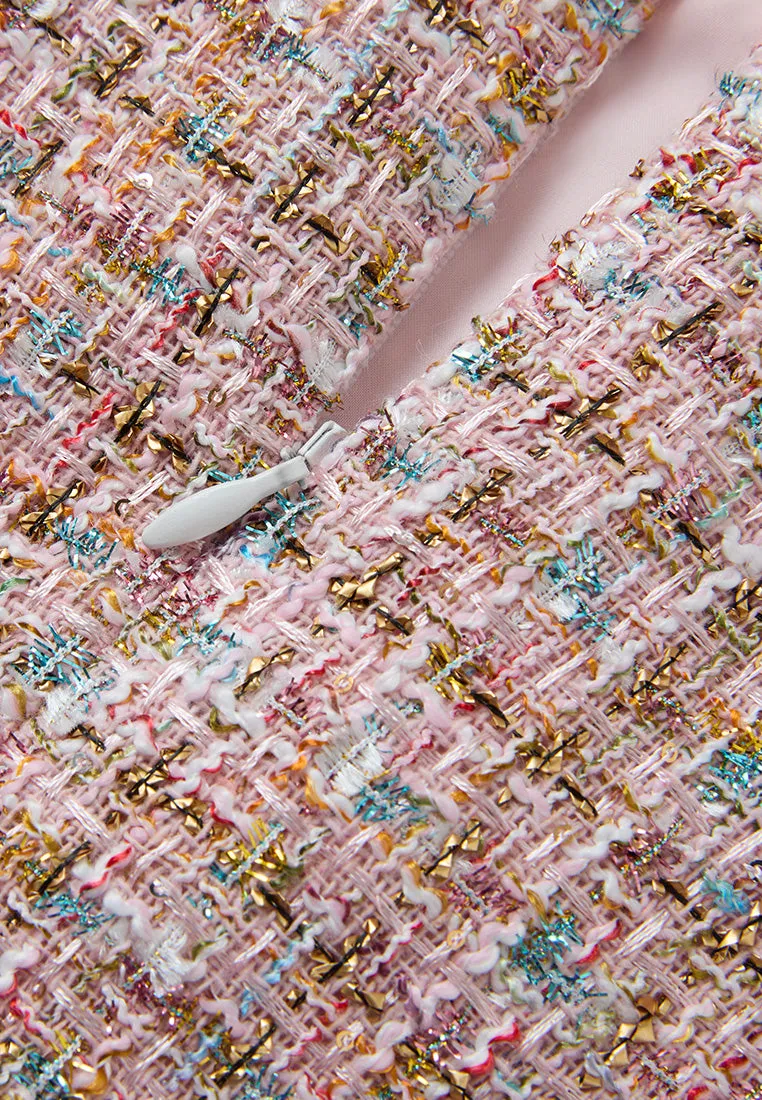 Contrast-trim Lurex Mixed Tweed Checked Dress
