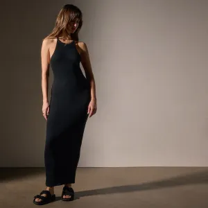 Cotton Cashmere Ribbed Racer Back Tank Dress - Black