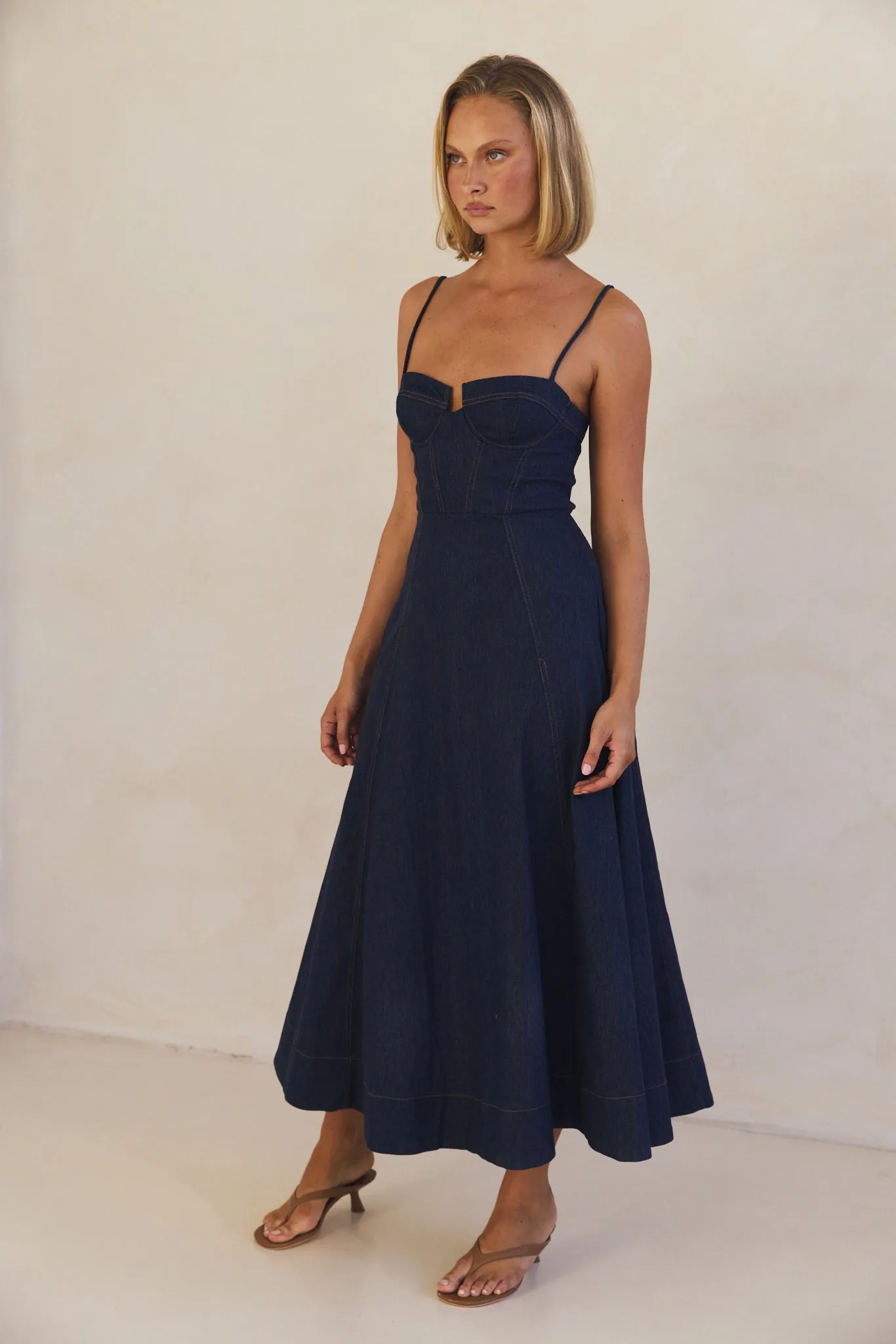 Crosby Denim Midi Dress (Blue)