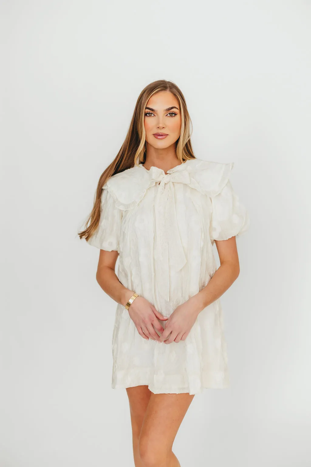 Danica Embellished Floral Baby Doll Mini Dress in Cream
