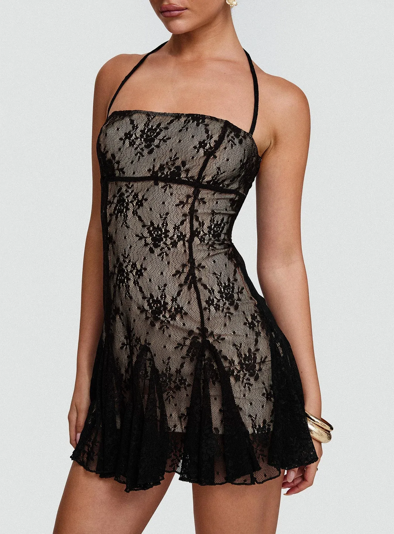 Delamere Lace Mini Dress Black
