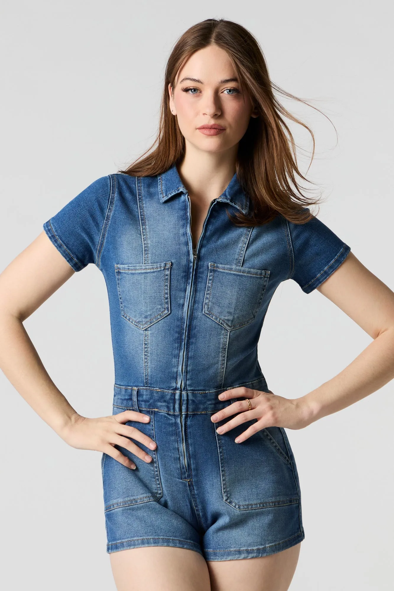 Denim Zip-Up Romper