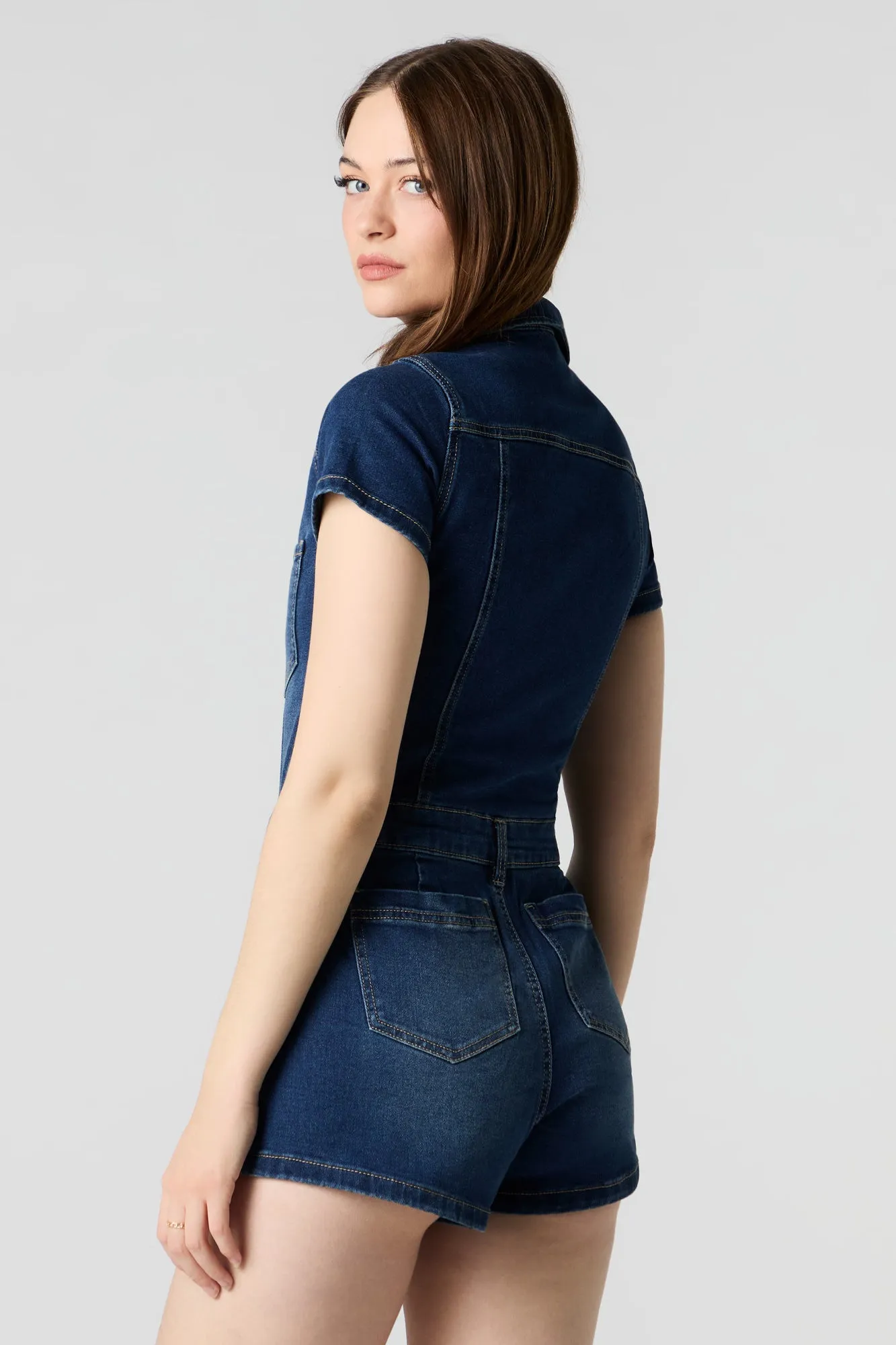 Denim Zip-Up Romper