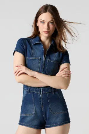 Denim Zip-Up Romper