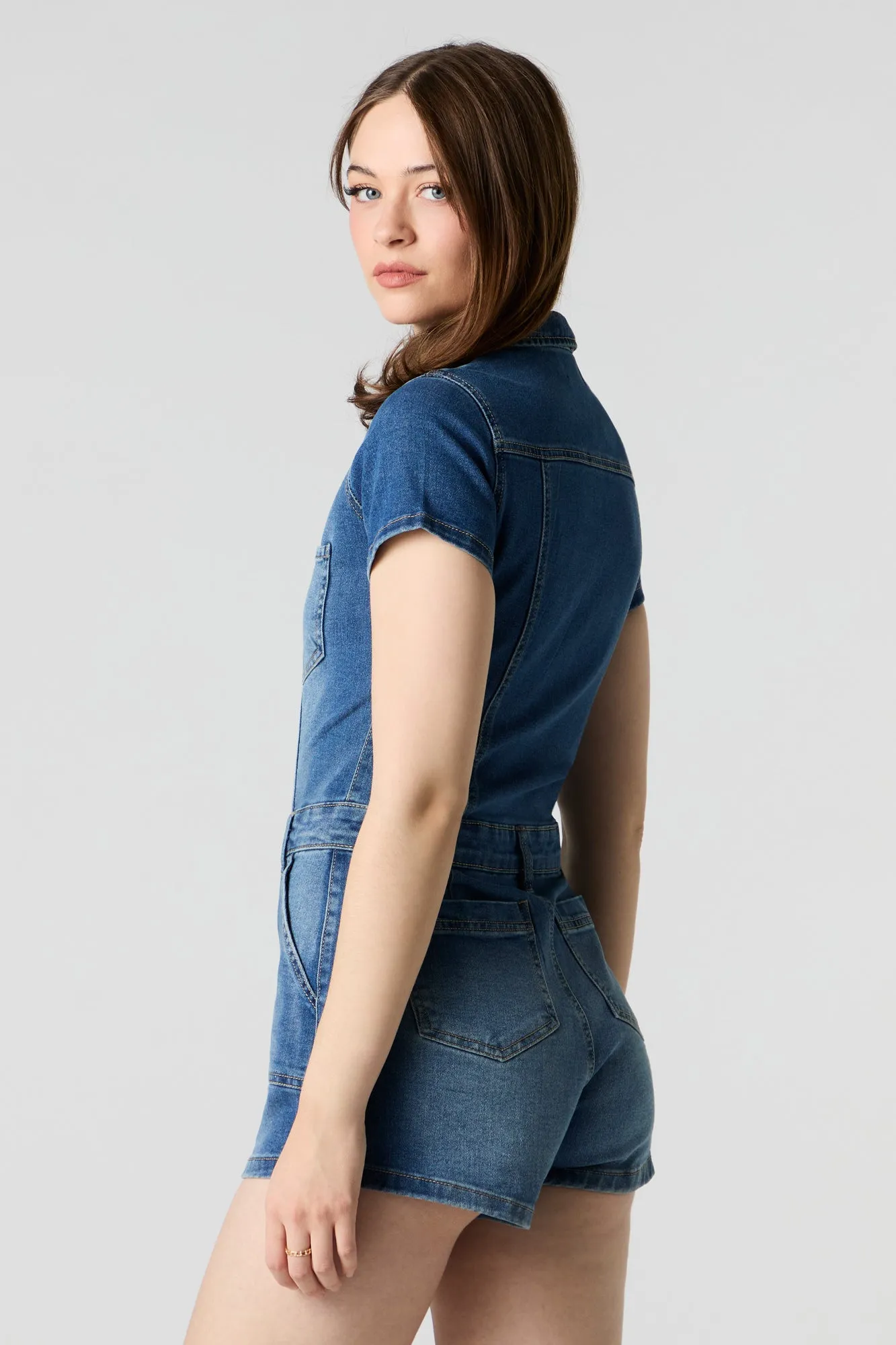 Denim Zip-Up Romper