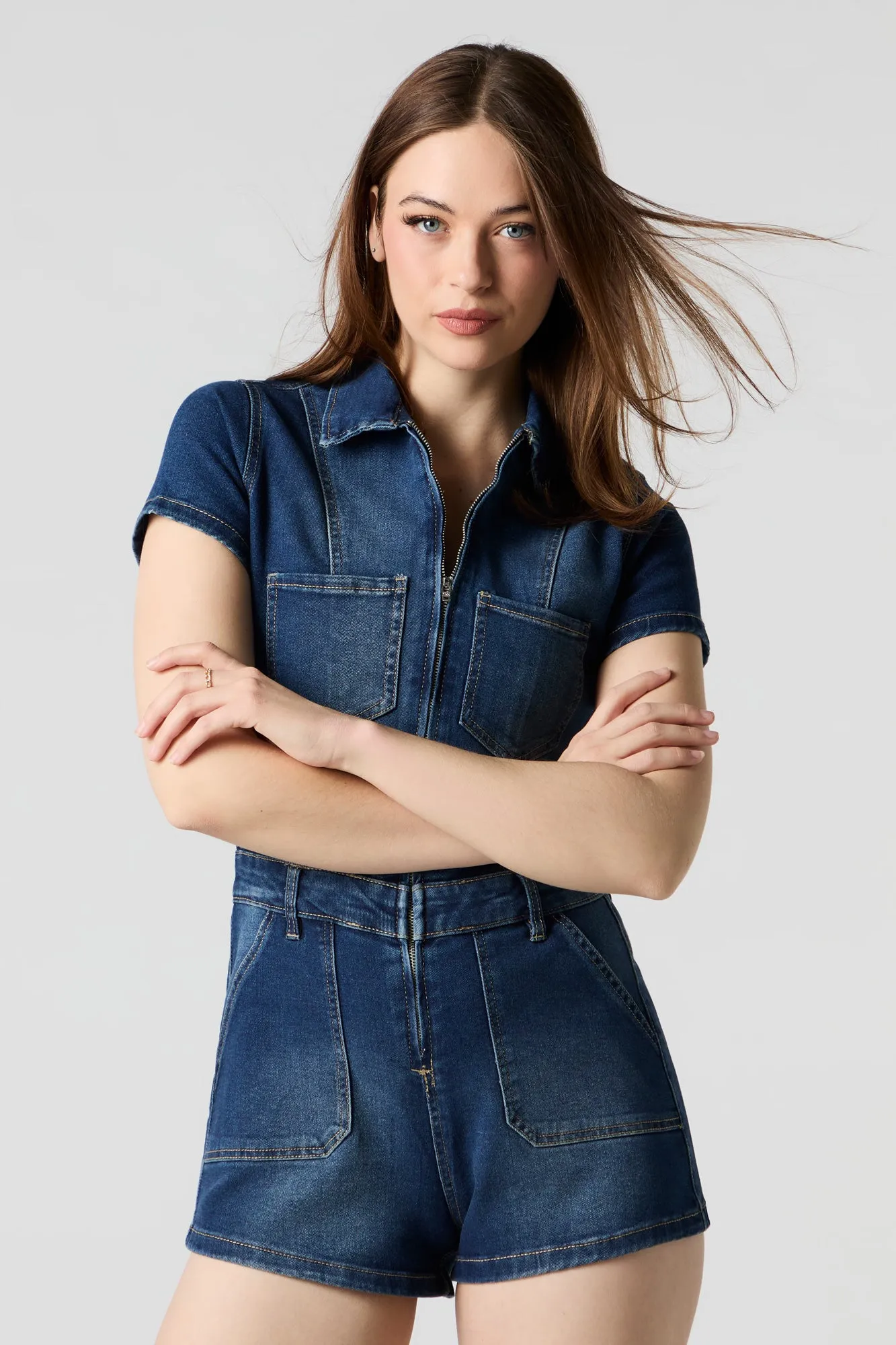 Denim Zip-Up Romper