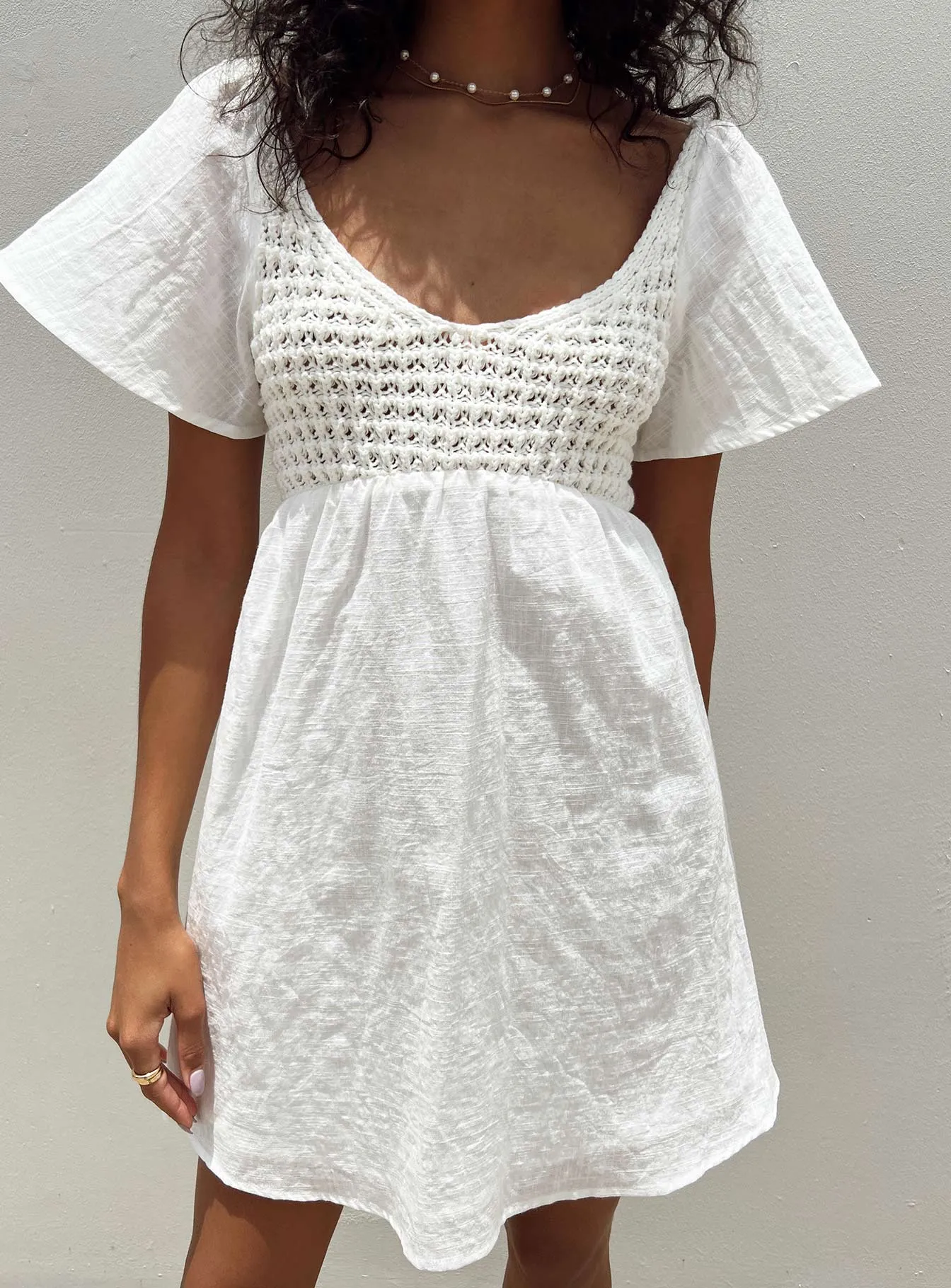 Derena Crochet Bust Mini Dress White