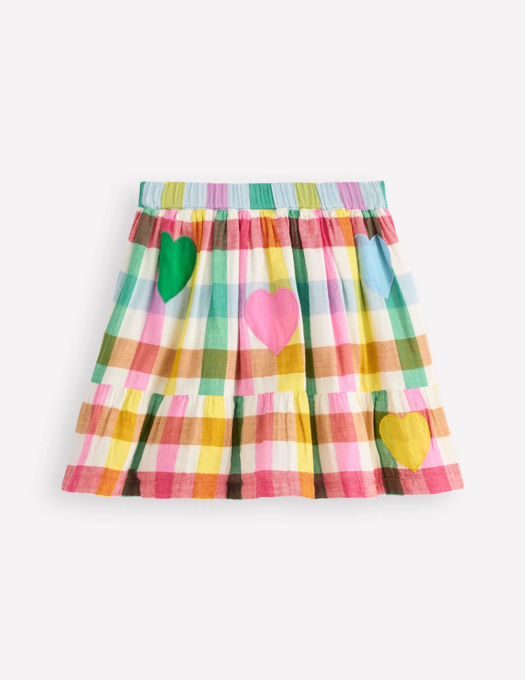 Double Cloth Printed Skirt-Multi Heart Check