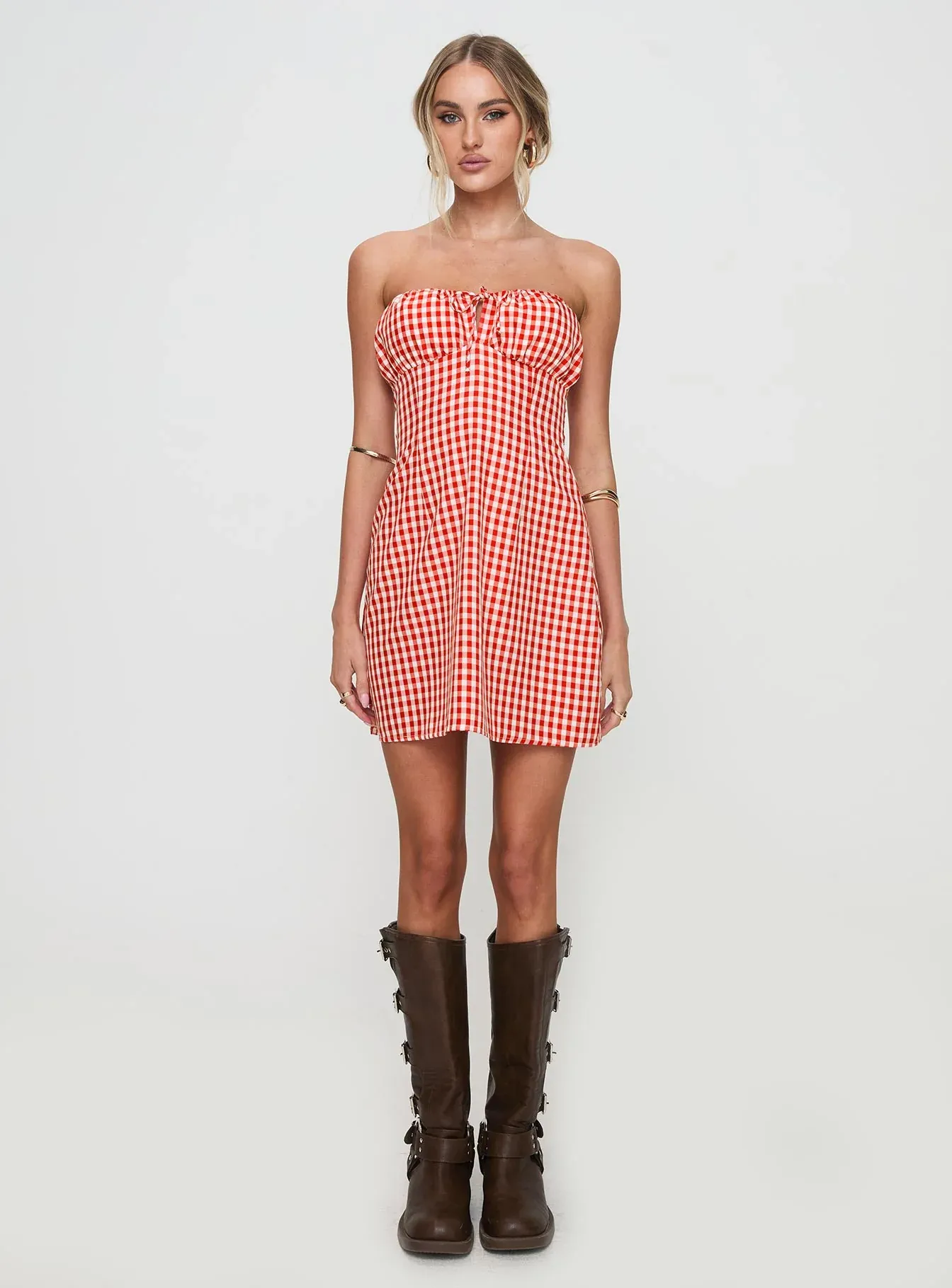 Double Date Mini Dress Red Gingham