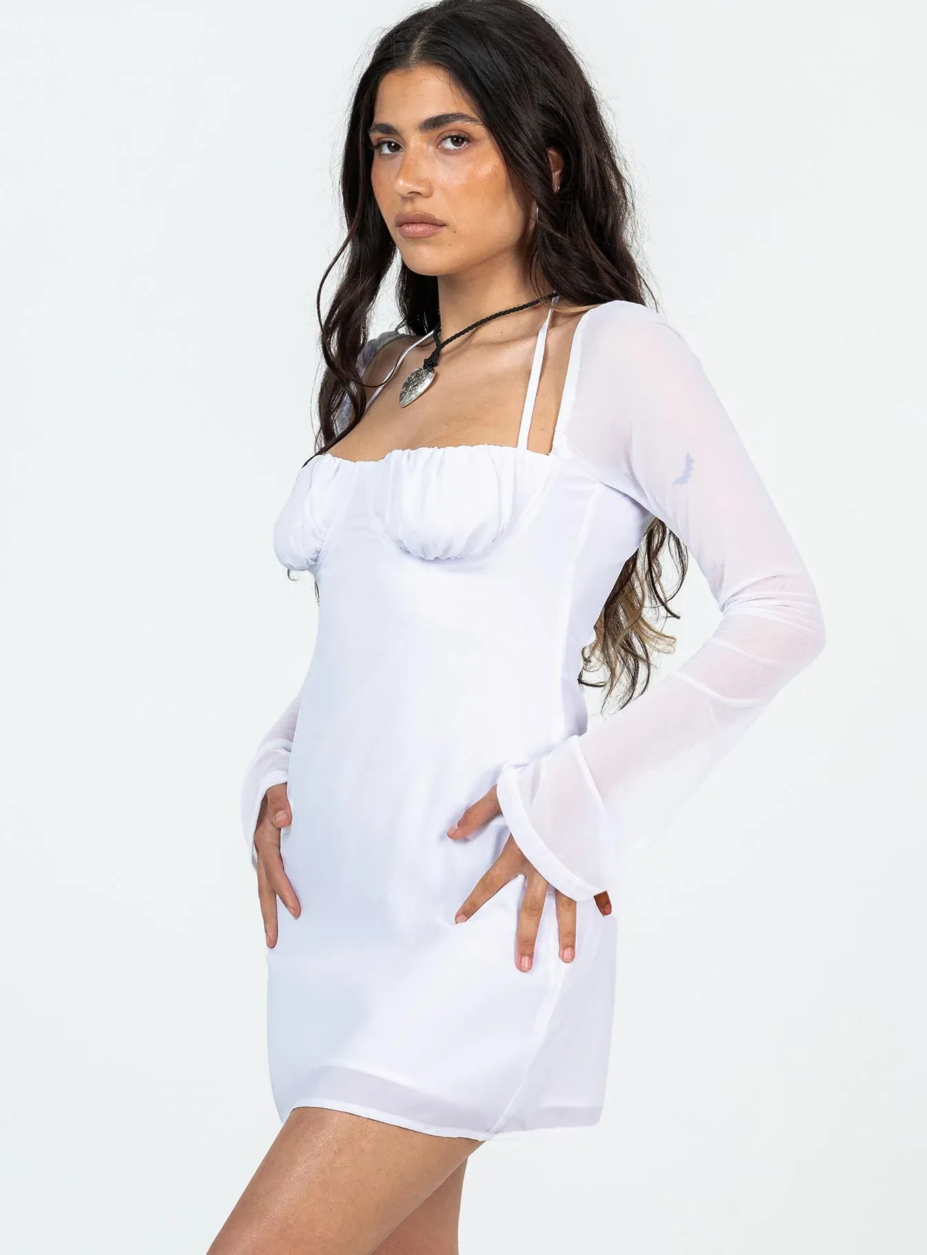 Dyer Sheer Sleeve Mini Dress White Petite