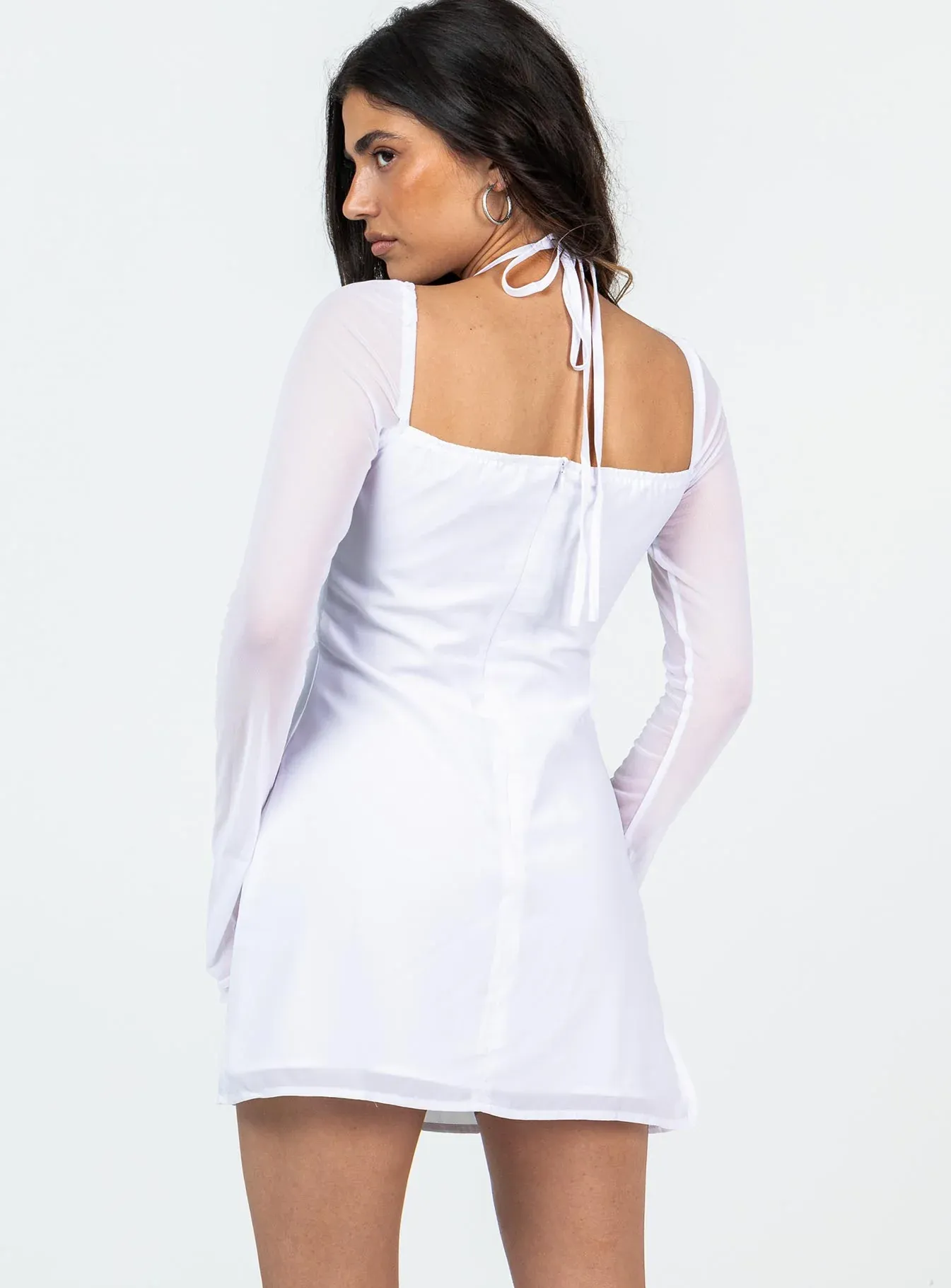 Dyer Sheer Sleeve Mini Dress White Petite
