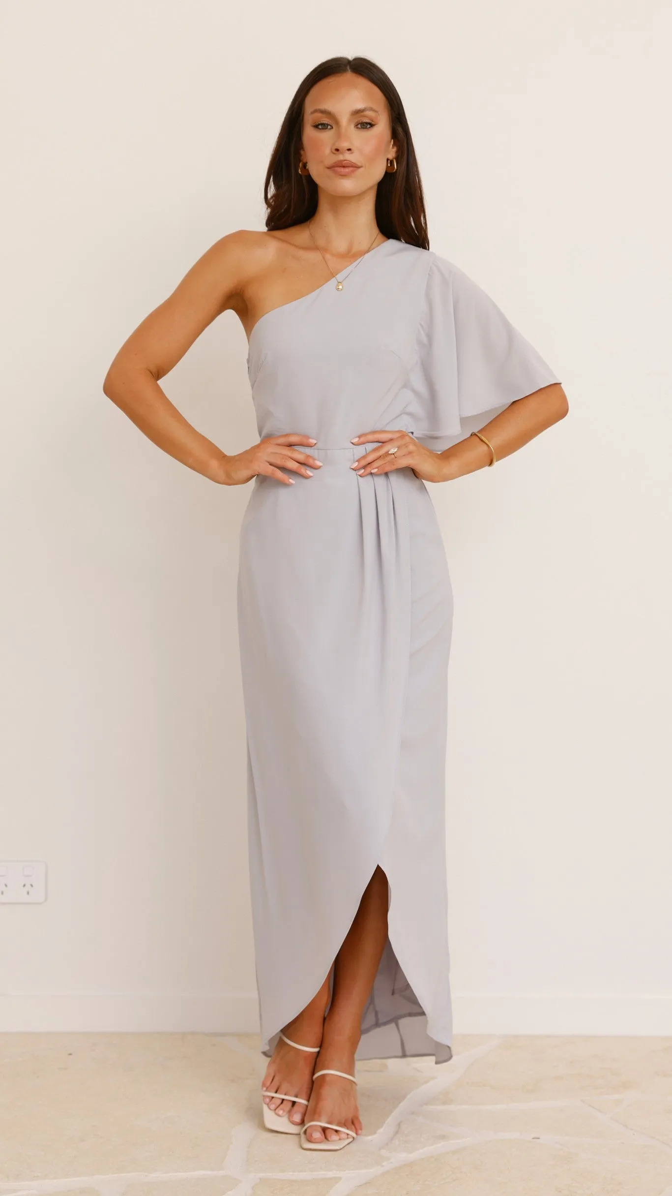 Emma One Sleeve Maxi Dress - Light Grey